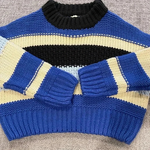 NWT Elan Cassidy Striped Sweater, Chunky, Relaxed, Black, Cream, Royal Blue, S - Picture 13 of 15